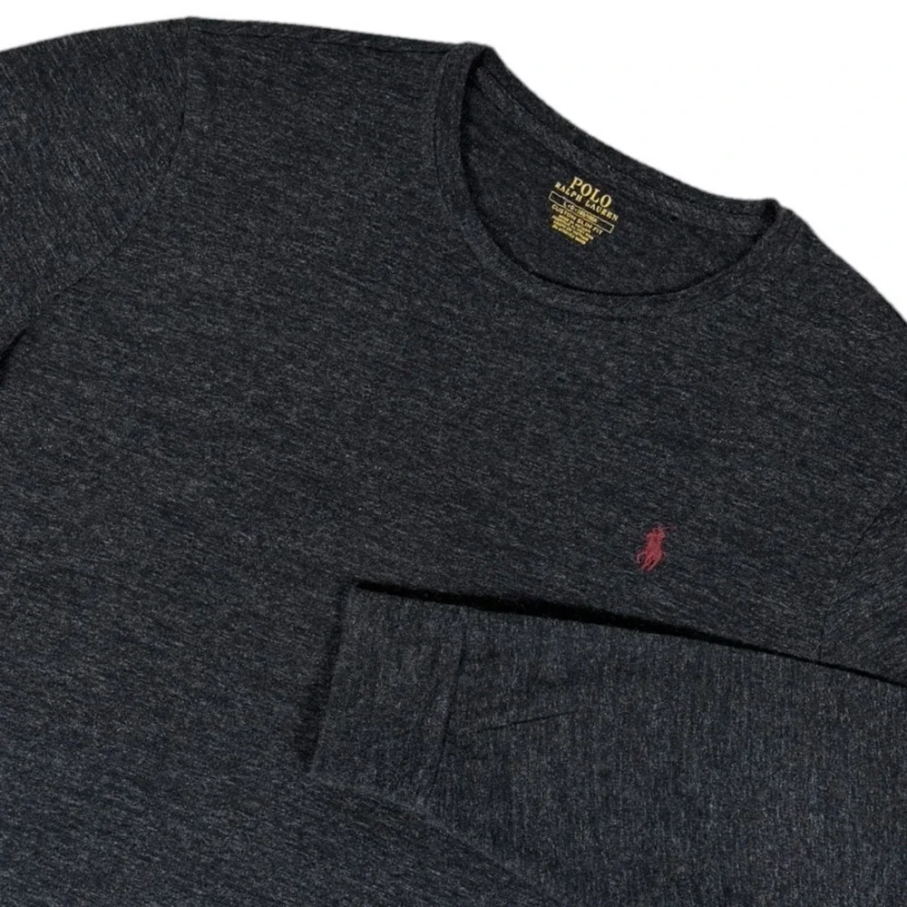 Polo Ralph Lauren Mens Custom Slim Fit Long Sleeve Tee Charcoal Grey Large